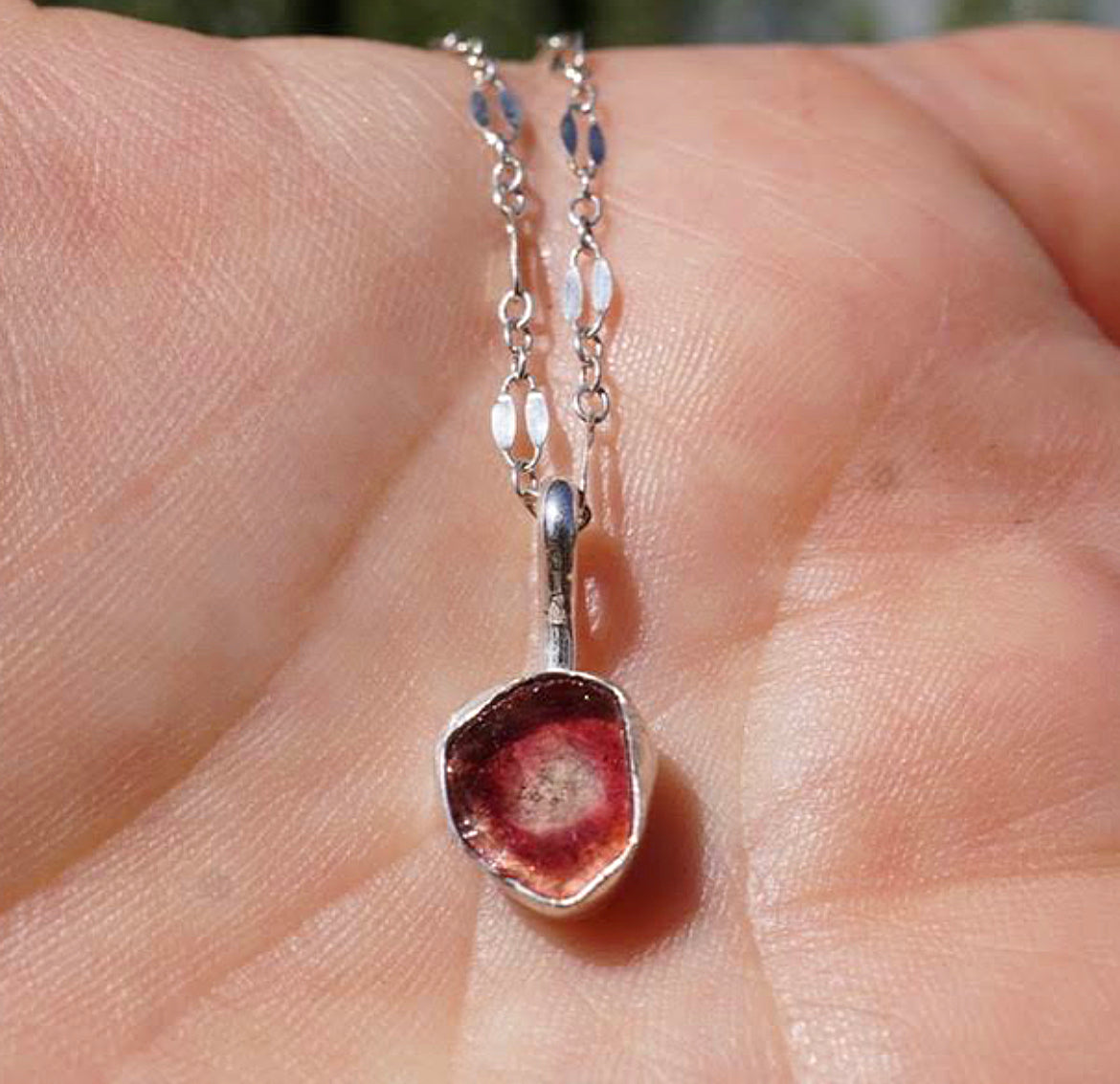 Watermelon Tourmaline Slice Necklace