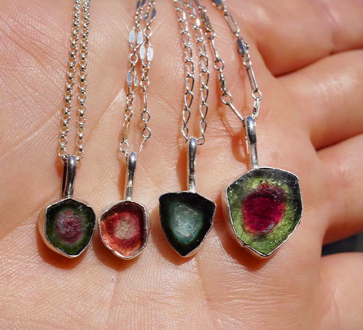 Watermelon Tourmaline Slice Necklace