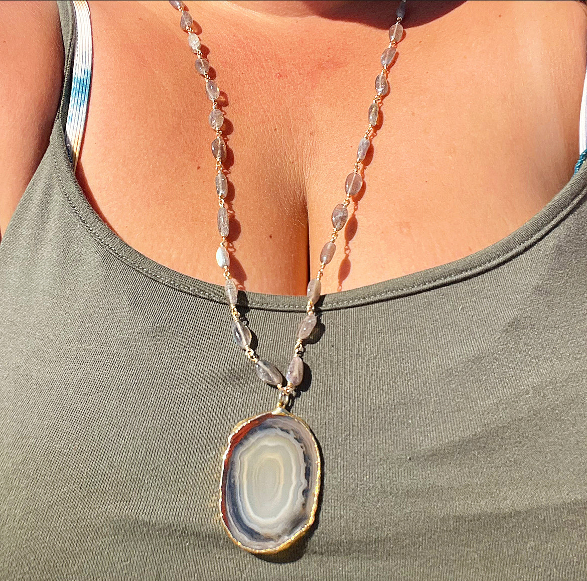 Agate Slice + Labradorite Necklace