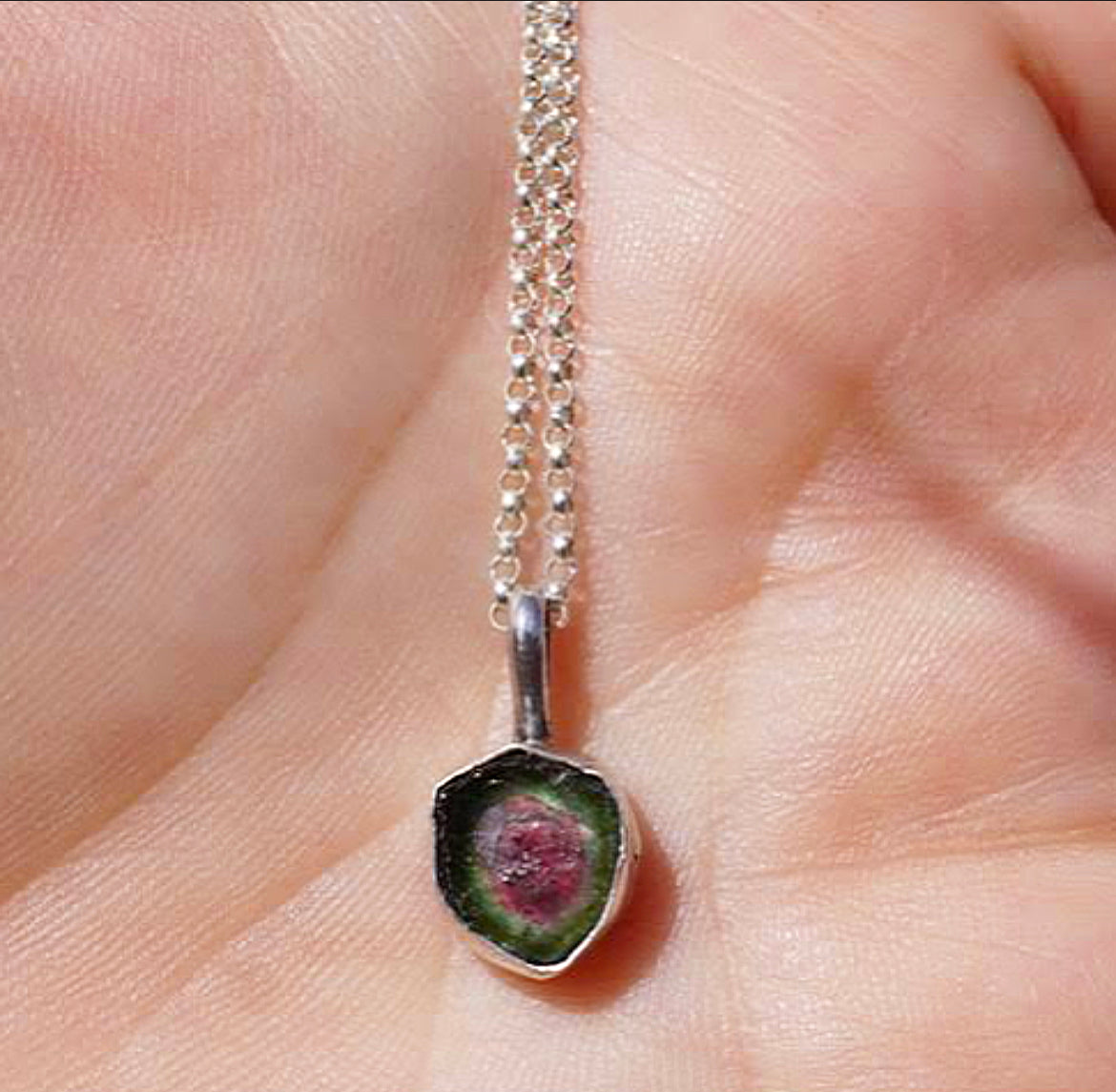 Watermelon Tourmaline Slice Necklace