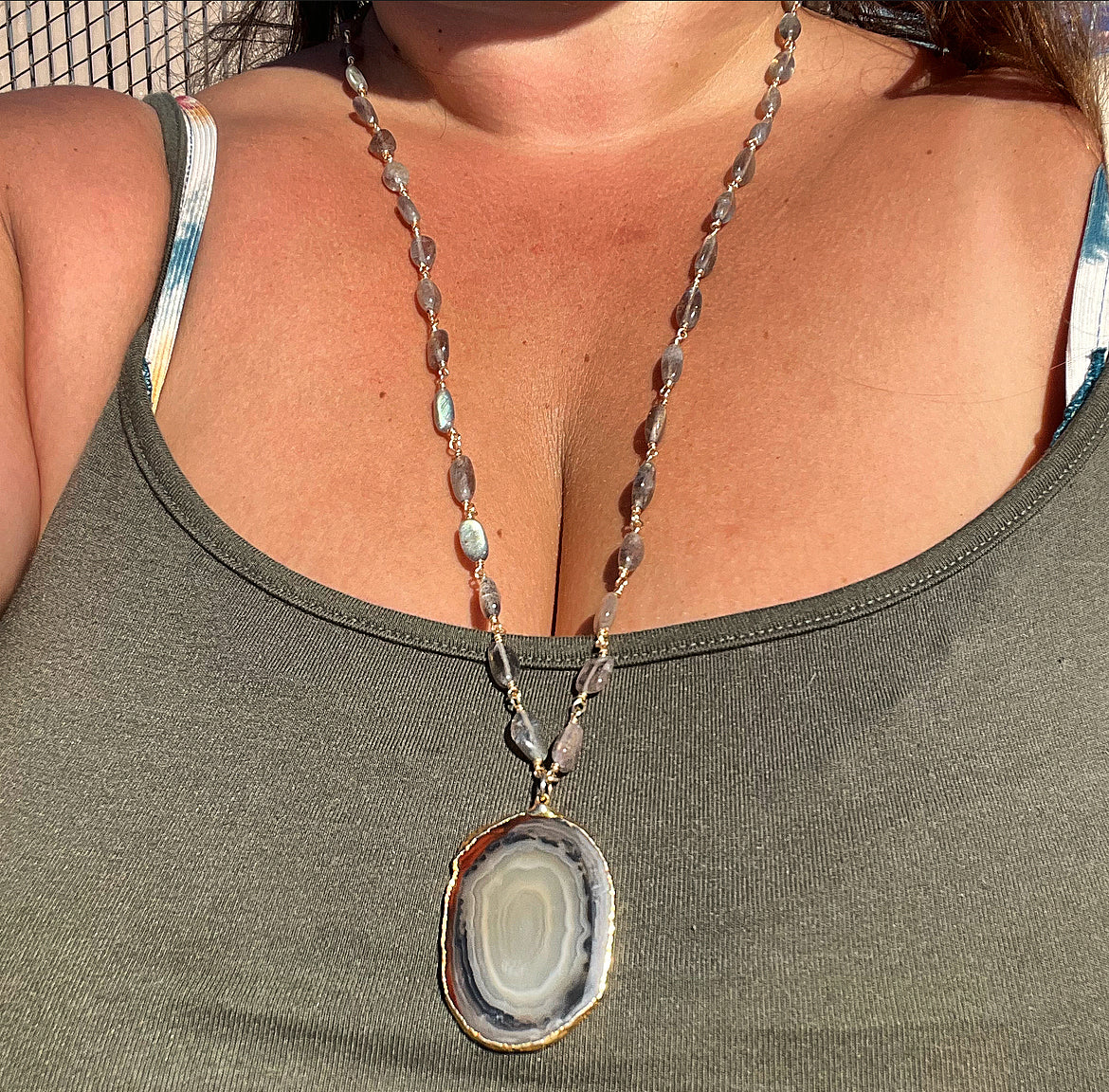 Agate Slice + Labradorite Necklace