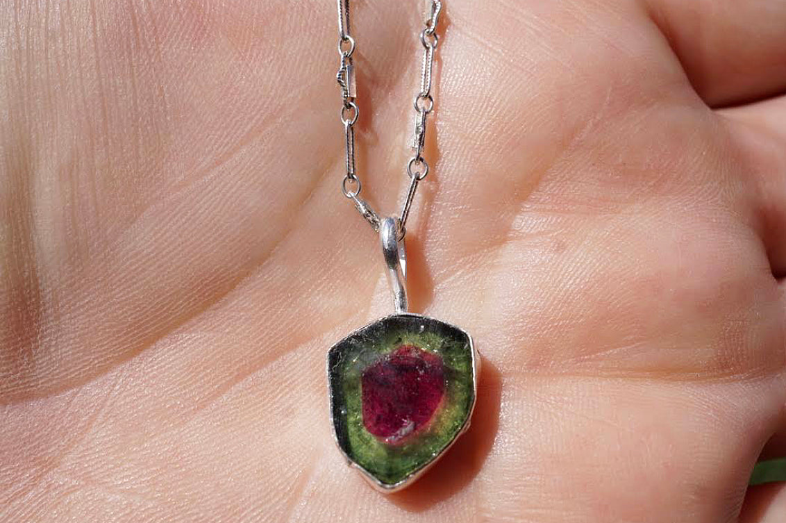 Watermelon Tourmaline Slice Necklace