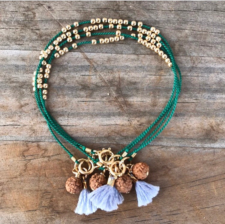 Wear A Prayer Bracelet (Green with Blue Tassel)