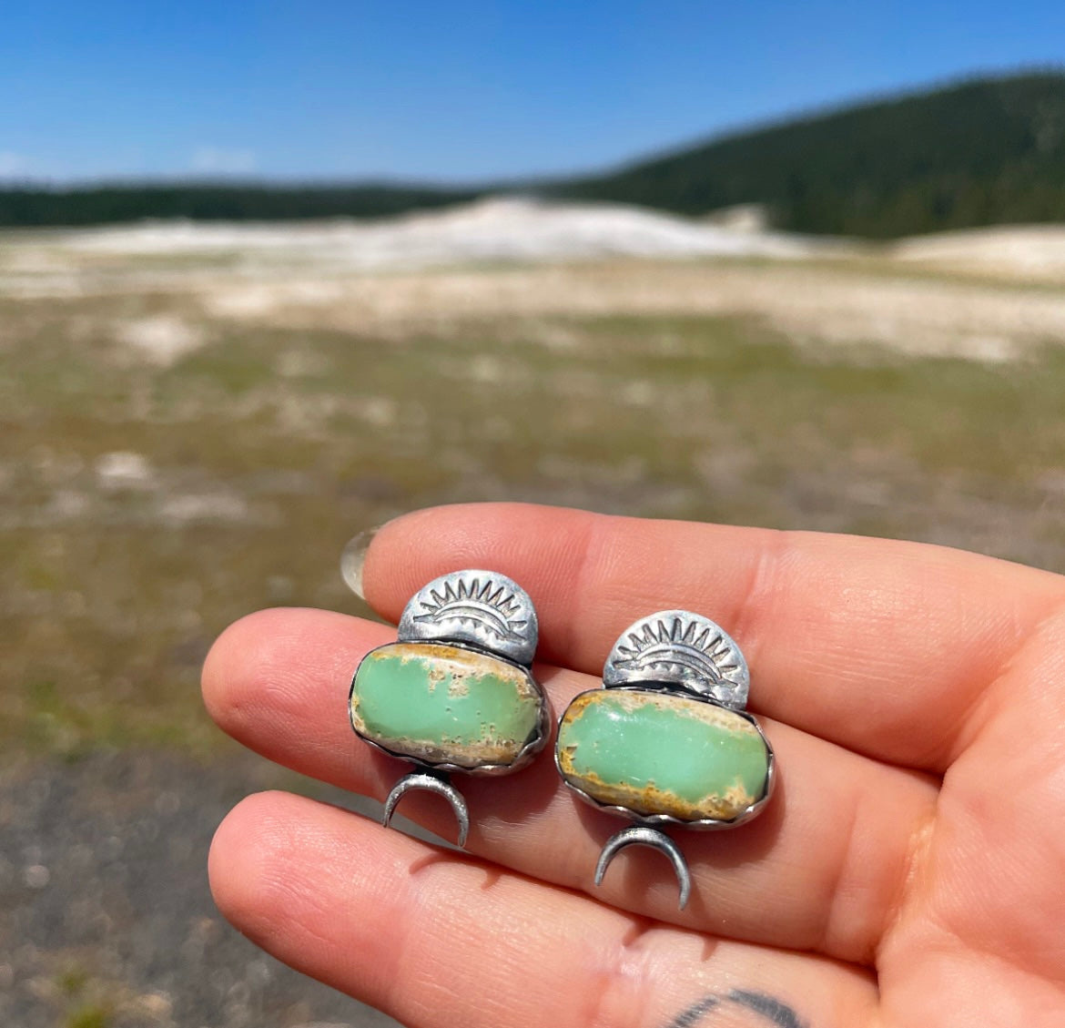 Royston Ribbon Turquoise + Crescent Stud Earrings