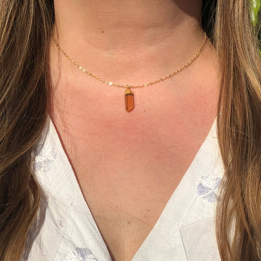Tangerine Quartz Point Necklace