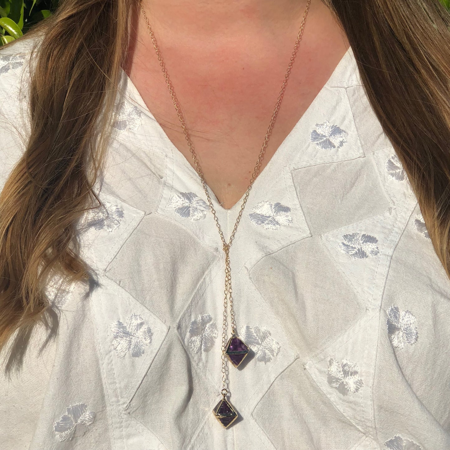 Purple Fluorite Octahedron Necklace