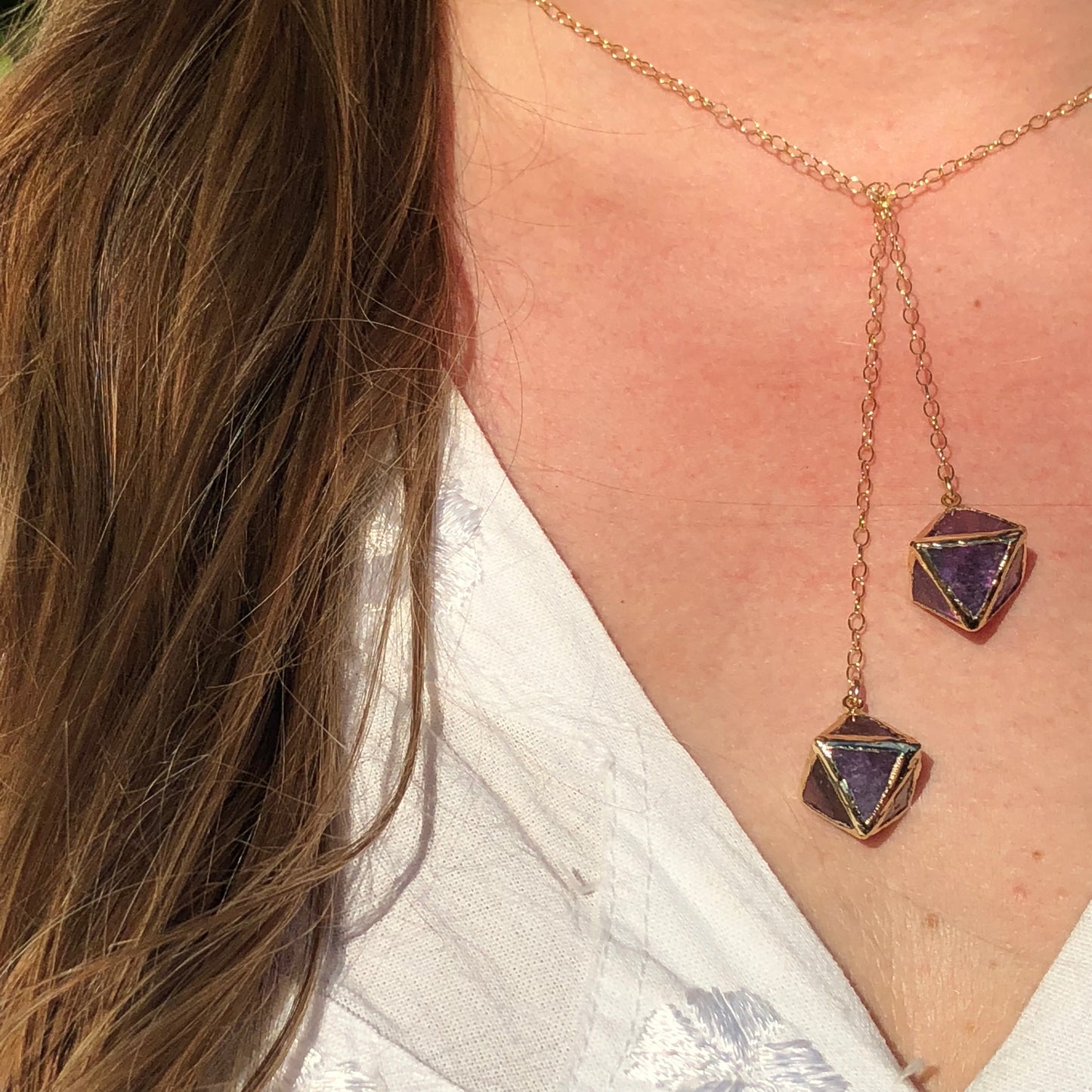 Purple Fluorite Octahedron Necklace