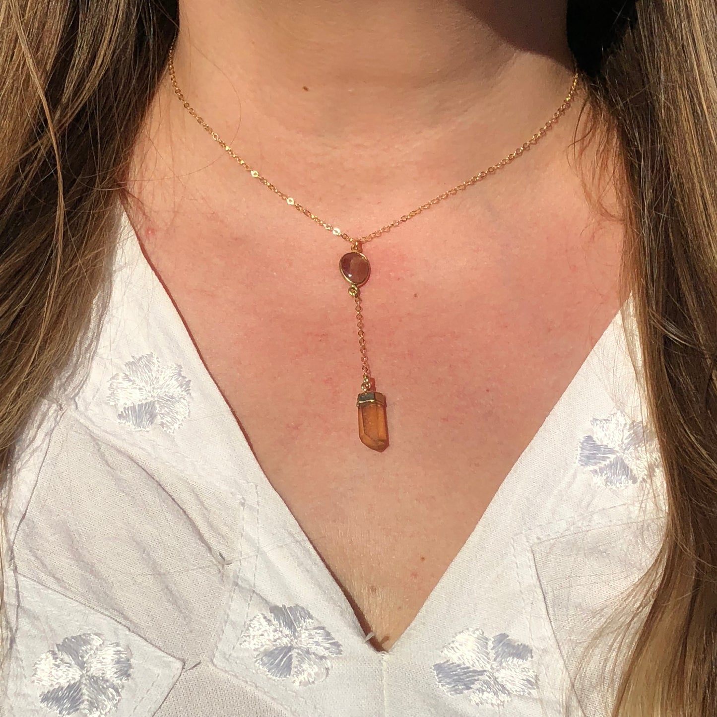 Tangerine Quartz Lariat Necklace