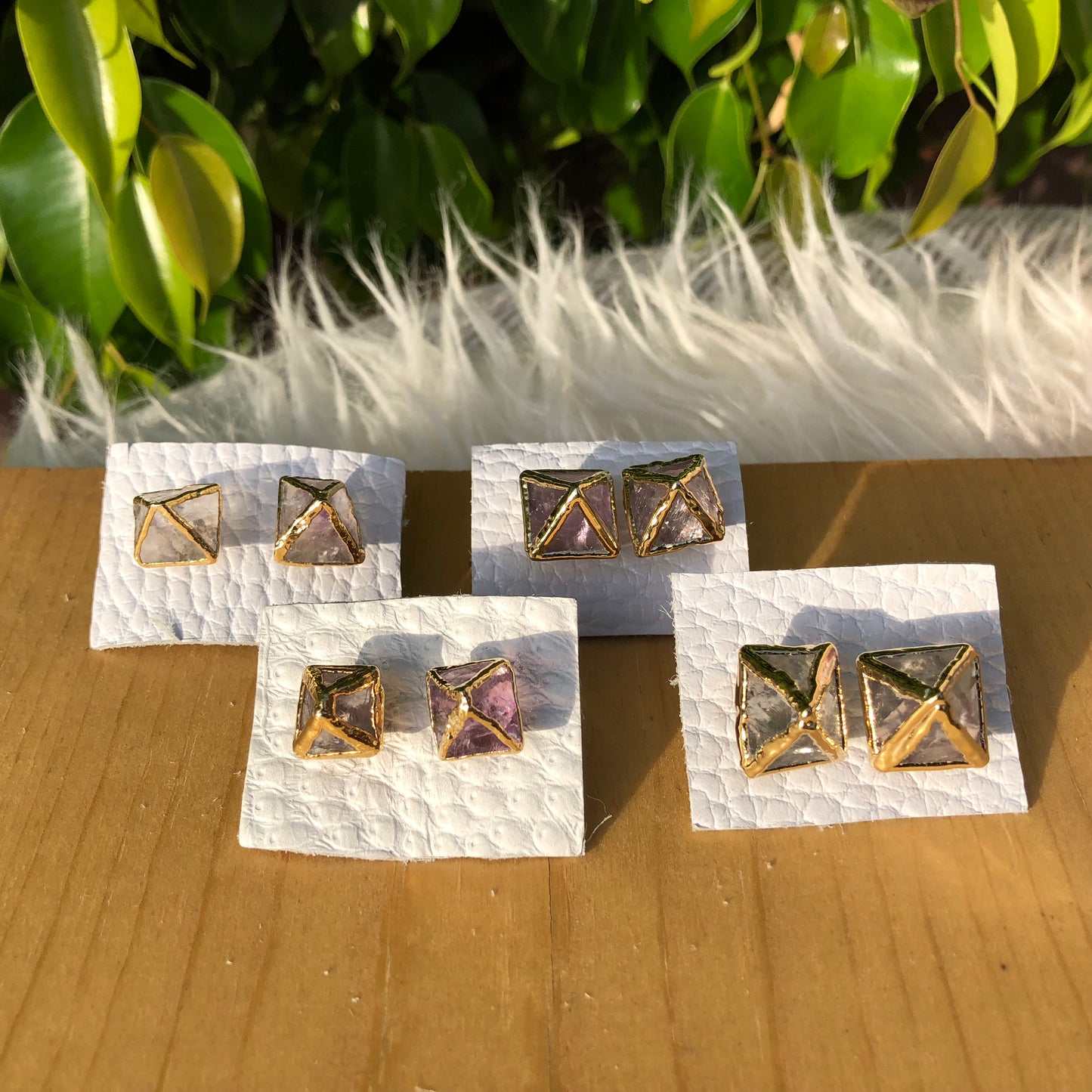 Purple Fluorite Octahedron Stud