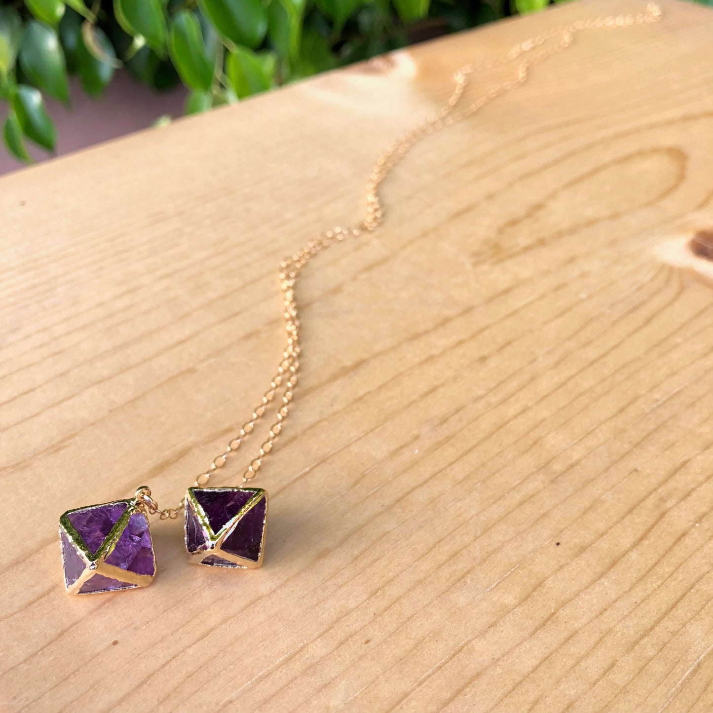 Purple Fluorite Octahedron Necklace