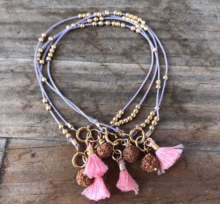 Wear A Prayer Bracelet (Lavender with Pink Tassel)