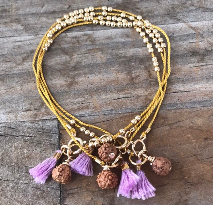 Wear A Prayer Bracelet (Yellow with Lavender Tassel)