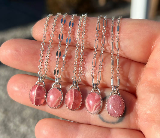 Rhodochrosite aka Rosa Del Inca + Sterling Silver Necklace