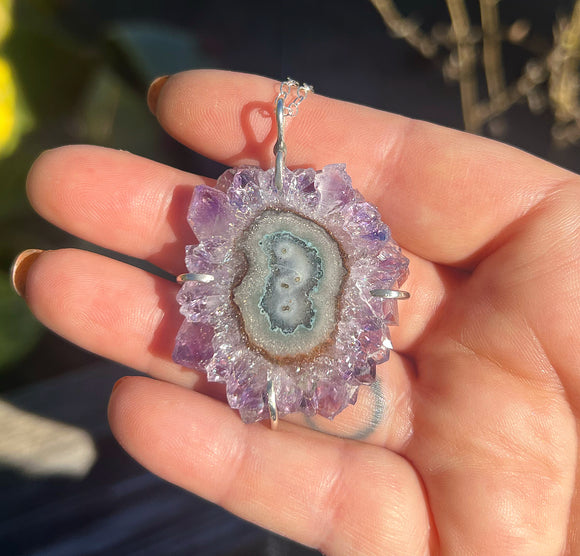 Amethyst Stalactite Slice + Sterling Silver Necklace