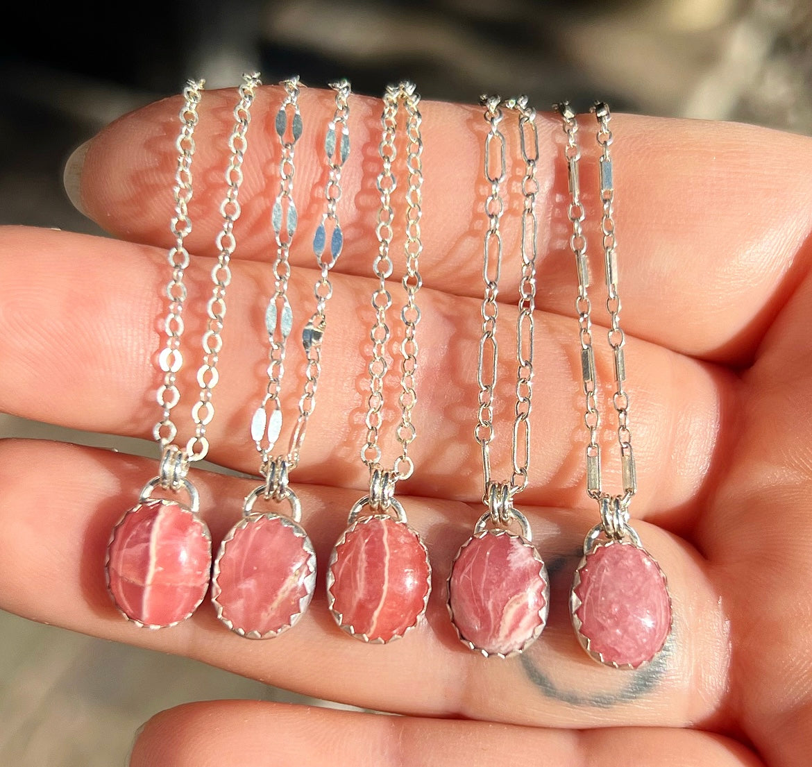 Rhodochrosite aka Rosa Del Inca + Sterling Silver Necklace