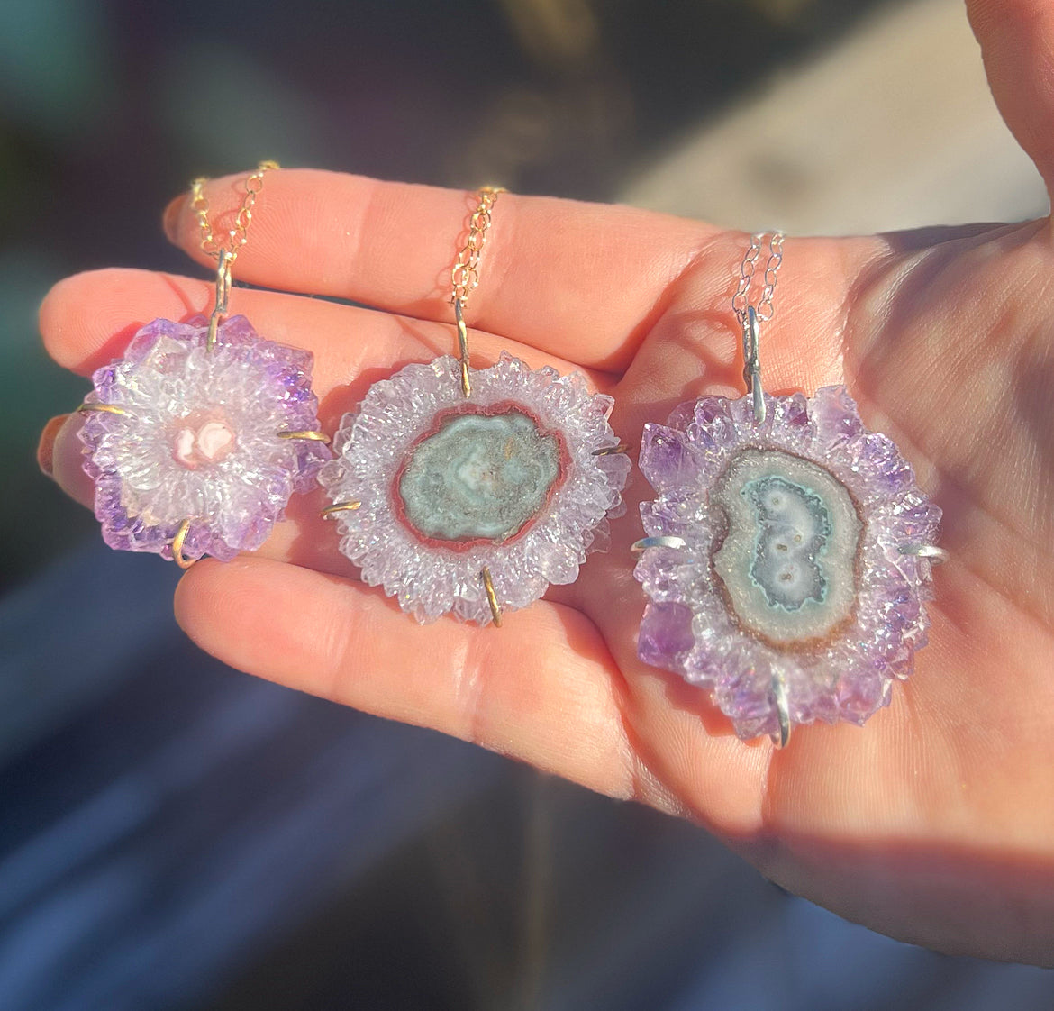 Amethyst Stalactite Slice + Sterling Silver Necklace