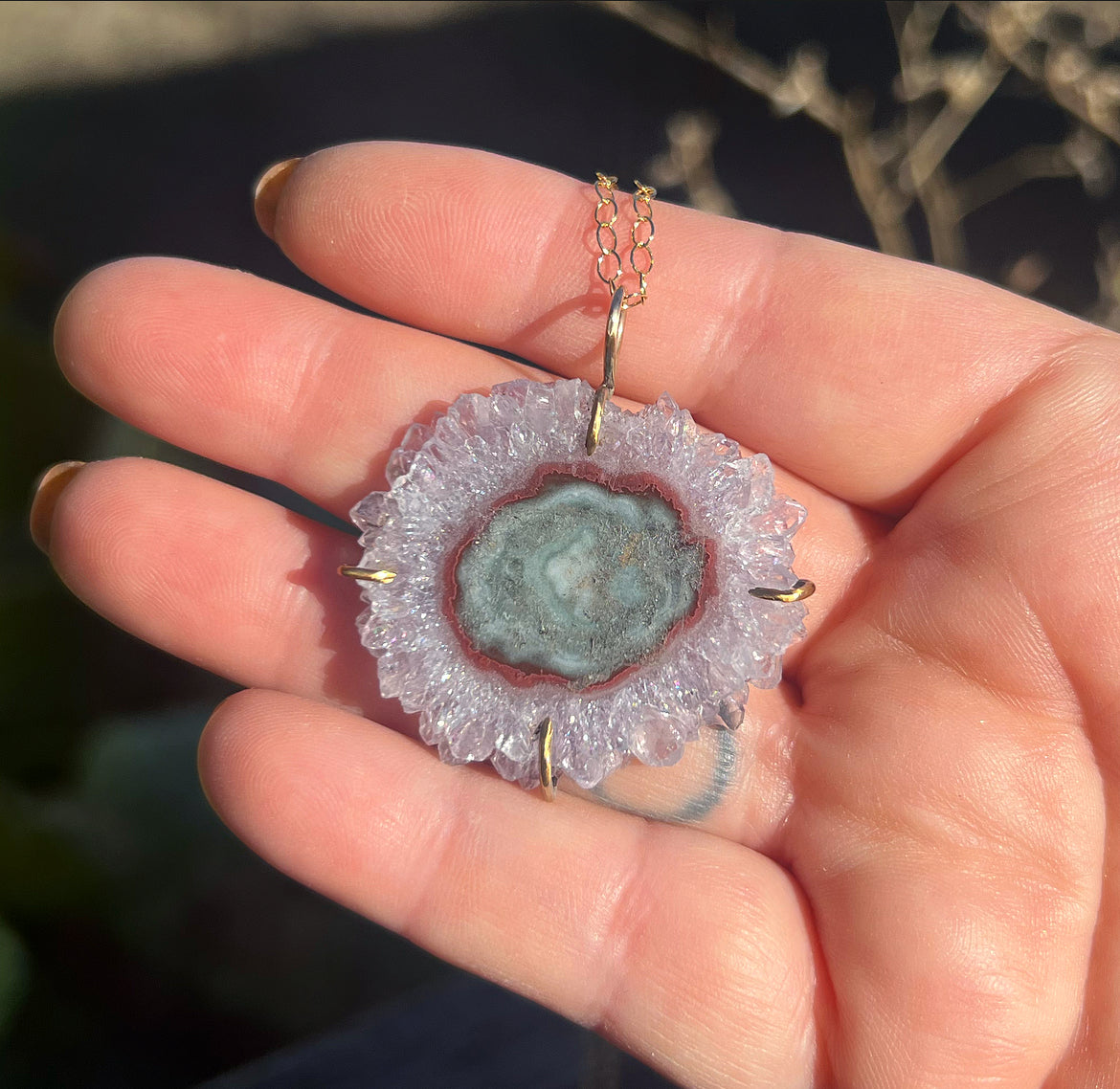 Amethyst Stalactite Slice + 14K Gold-Filled Necklace