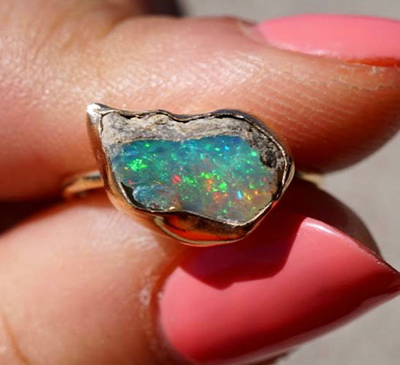 Raw Ethiopian Opal + 14K Gold Ring