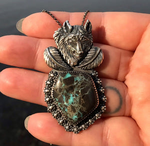 Carico Lake Turquoise + Wolf Necklace